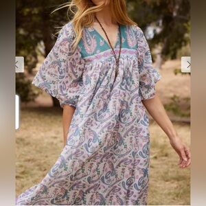 Blue Boheme Petal Printed Long Dress Teal O/S NWT